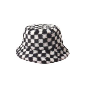 Checkered Black and White plush Bucket Hat